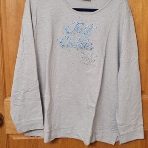 Quacker Factory Blue Plaid Applique  French Terry Top